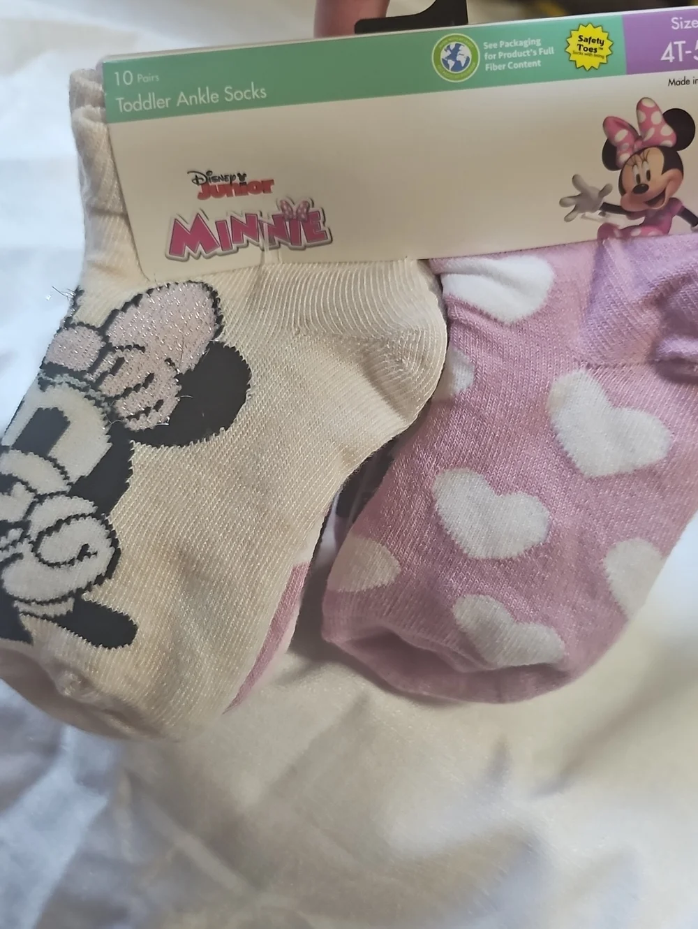 Disney-Junior Minnie Mouse Toddler Size 4T-5T Ankle Socks 10 Pair Multicolor New
